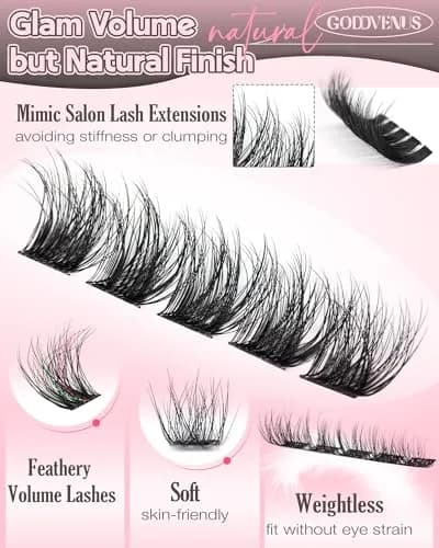 Goddvenus Natural Wispy Lash Clusters 132pcs | Fluffy CD Curl DIY Individual Eyelash Extensions (10-16mm) thumbnail 6