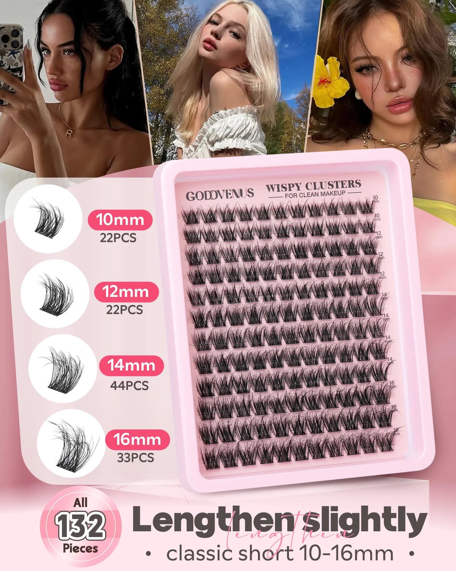 Goddvenus Wispy Lash Clusters Natural Eyelashes Cluster Fluffy Lashes Clusters CD Curl Cluster Eyelash Extensions DIY Individual Lashes Extension (132pcs, 10-16mm) - view 4