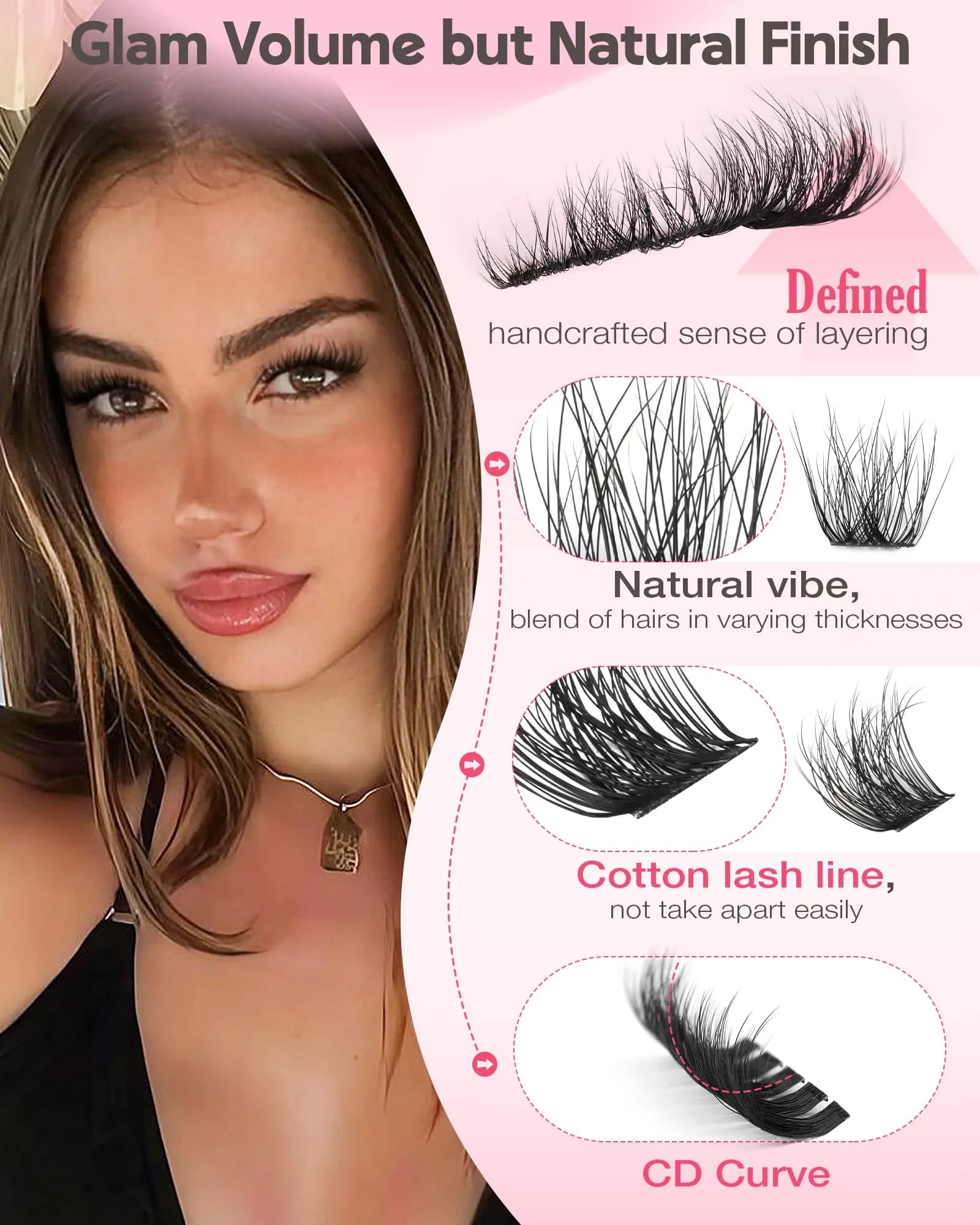 Goddvenus Wispy Lash Clusters Natural Eyelashes Cluster Fluffy Lashes Clusters CD Curl Cluster Eyelash Extensions DIY Individual Lashes Extension (132pcs, 10-16mm) - view 5