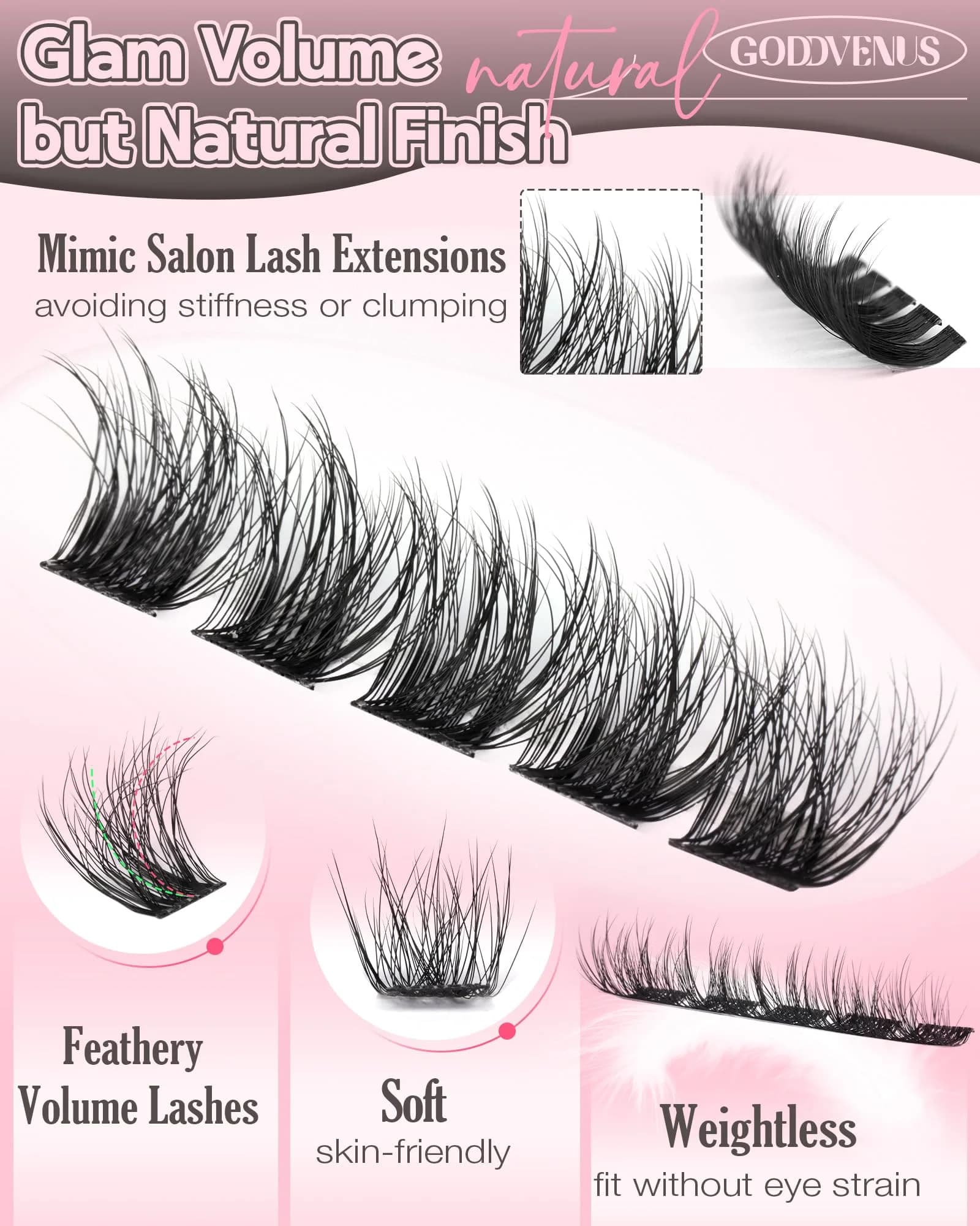 Goddvenus Wispy Lash Clusters Natural Eyelashes Cluster Fluffy Lashes Clusters CD Curl Cluster Eyelash Extensions DIY Individual Lashes Extension (132pcs, 10-16mm) - view 6