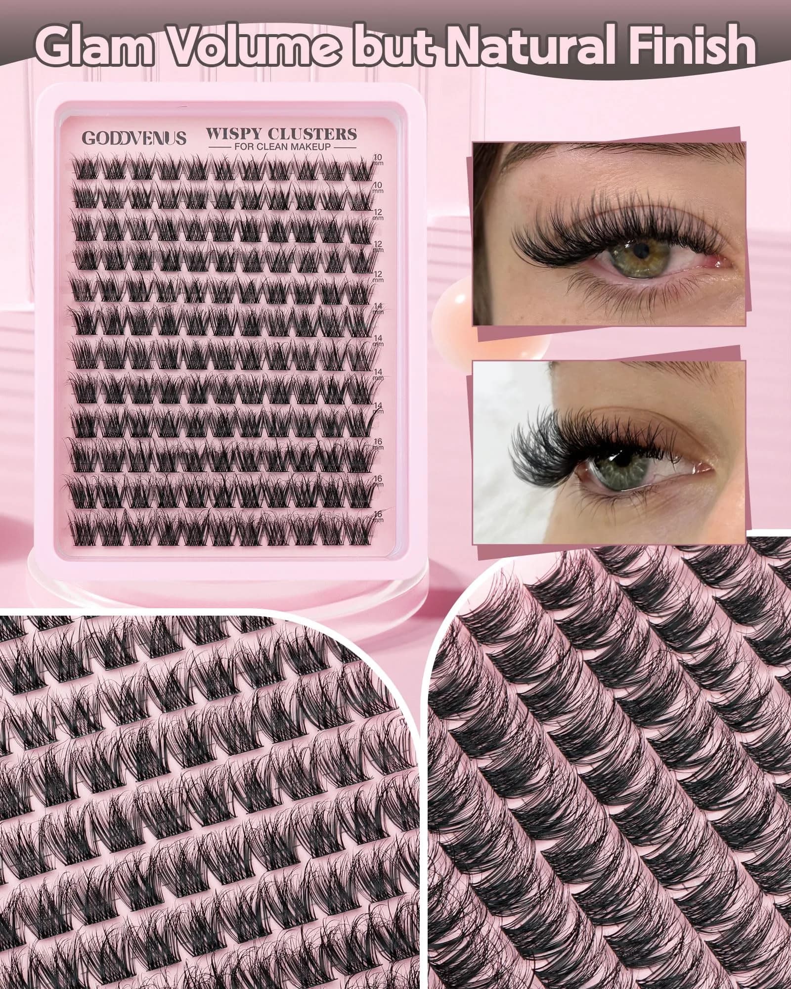 Goddvenus Wispy Lash Clusters Natural Eyelashes Cluster Fluffy Lashes Clusters CD Curl Cluster Eyelash Extensions DIY Individual Lashes Extension (132pcs, 10-16mm) - view 7