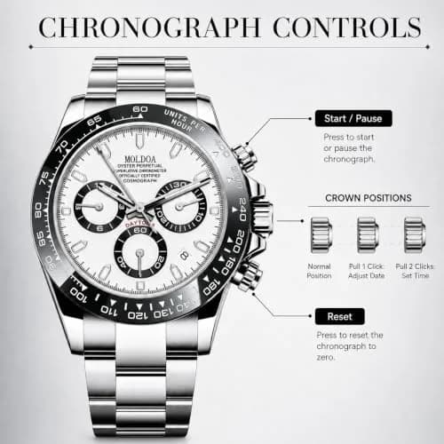 MASTOP Men's Panda Chronograph Quartz Watch 44mm (1.73 in) | Luxury Sports Watch with Silicone Strap thumbnail 5