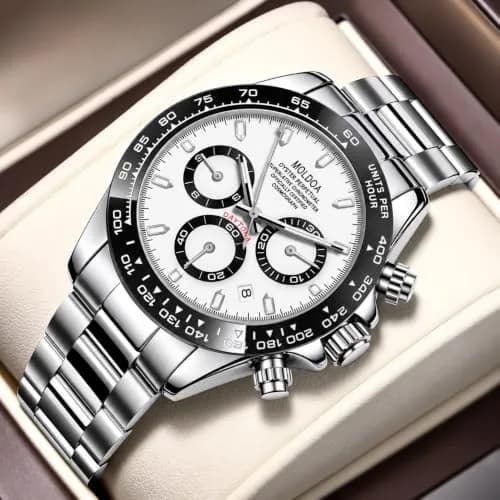 MASTOP Men's Panda Chronograph Quartz Watch 44mm (1.73 in) | Luxury Sports Watch with Silicone Strap thumbnail 2