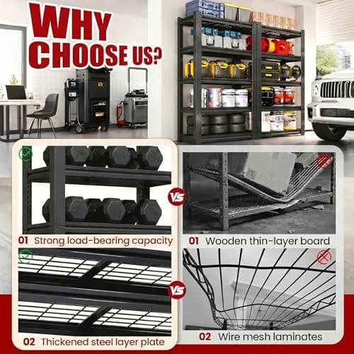 FOSTOKO Heavy Duty Garage Shelving 72"H x 35"W x 16"D | 5-Tier Adjustable Metal Storage Rack for Warehouse & Workshop thumbnail 5