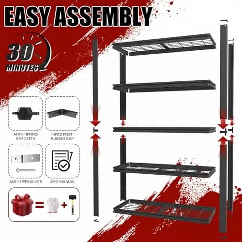 FOSTOKO Heavy Duty Garage Shelving 72"H x 35"W x 16"D | 5-Tier Adjustable Metal Storage Rack for Warehouse & Workshop thumbnail 7