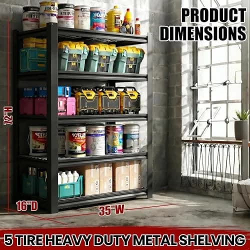 FOSTOKO Heavy Duty Garage Shelving 72"H x 35"W x 16"D | 5-Tier Adjustable Metal Storage Rack for Warehouse & Workshop thumbnail 2