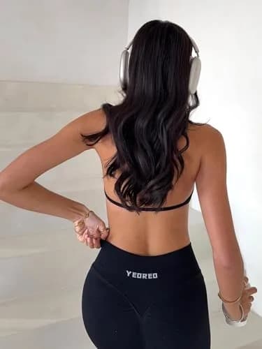 YEOREO Impact Sports Halter Bra for Women | Backless, Padded, High Support, Black, Medium thumbnail 3