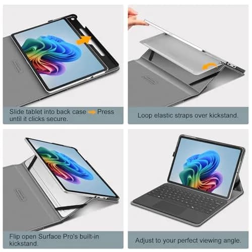 Fintie Portfolio Case for Microsoft Surface Pro 12 inch 1st Edition (2025) Gray | Multi-Angle Viewing Business Cover with Pocket & Stylus Holder thumbnail 9