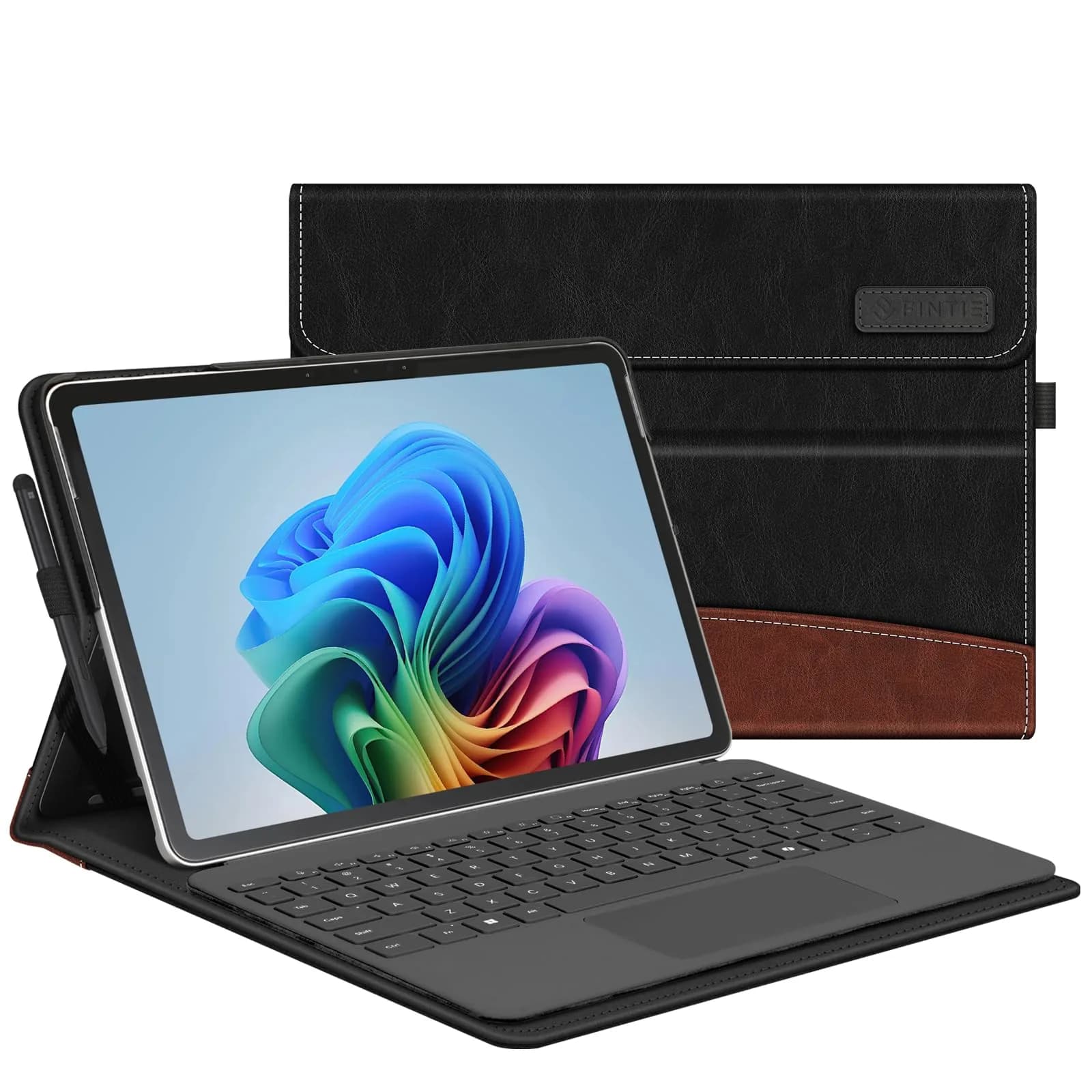 FINTIE Portfolio Case for Microsoft Surface Pro 12 inch 1st Edition (2025) | Multi-Angle Viewing & Premium Synthetic Leather — Black/Brown