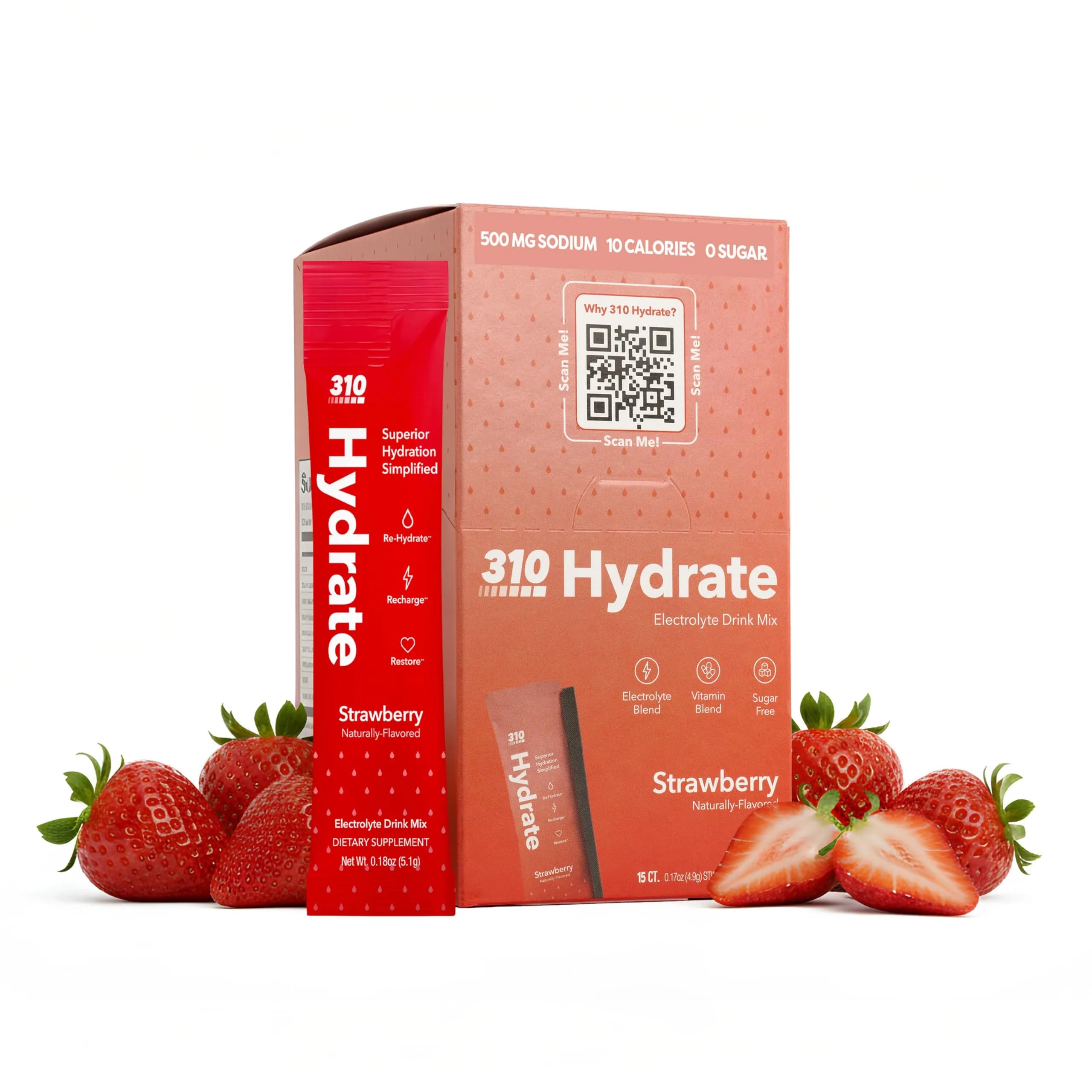 310 Nutrition Sugar Free Electrolytes Powder - Strawberry | Instant Hydration, Zero Sugar, Low Calories - main product image