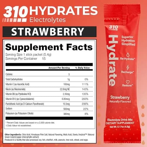 310 Nutrition Sugar Free Electrolytes Powder - Strawberry | Instant Hydration, Zero Sugar, Low Calories thumbnail 4