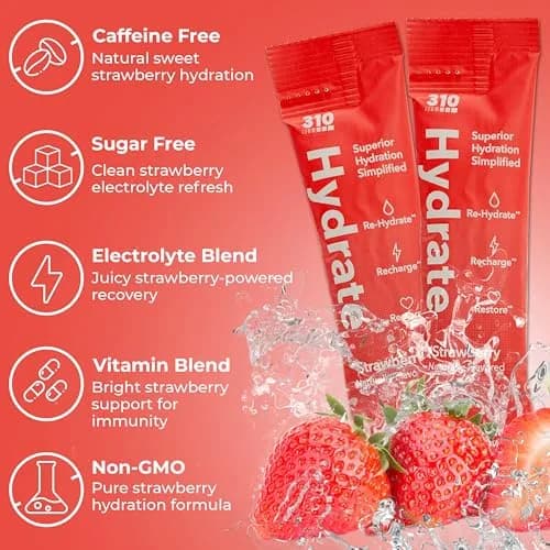 310 Nutrition Sugar Free Electrolytes Powder - Strawberry | Instant Hydration, Zero Sugar, Low Calories thumbnail 5