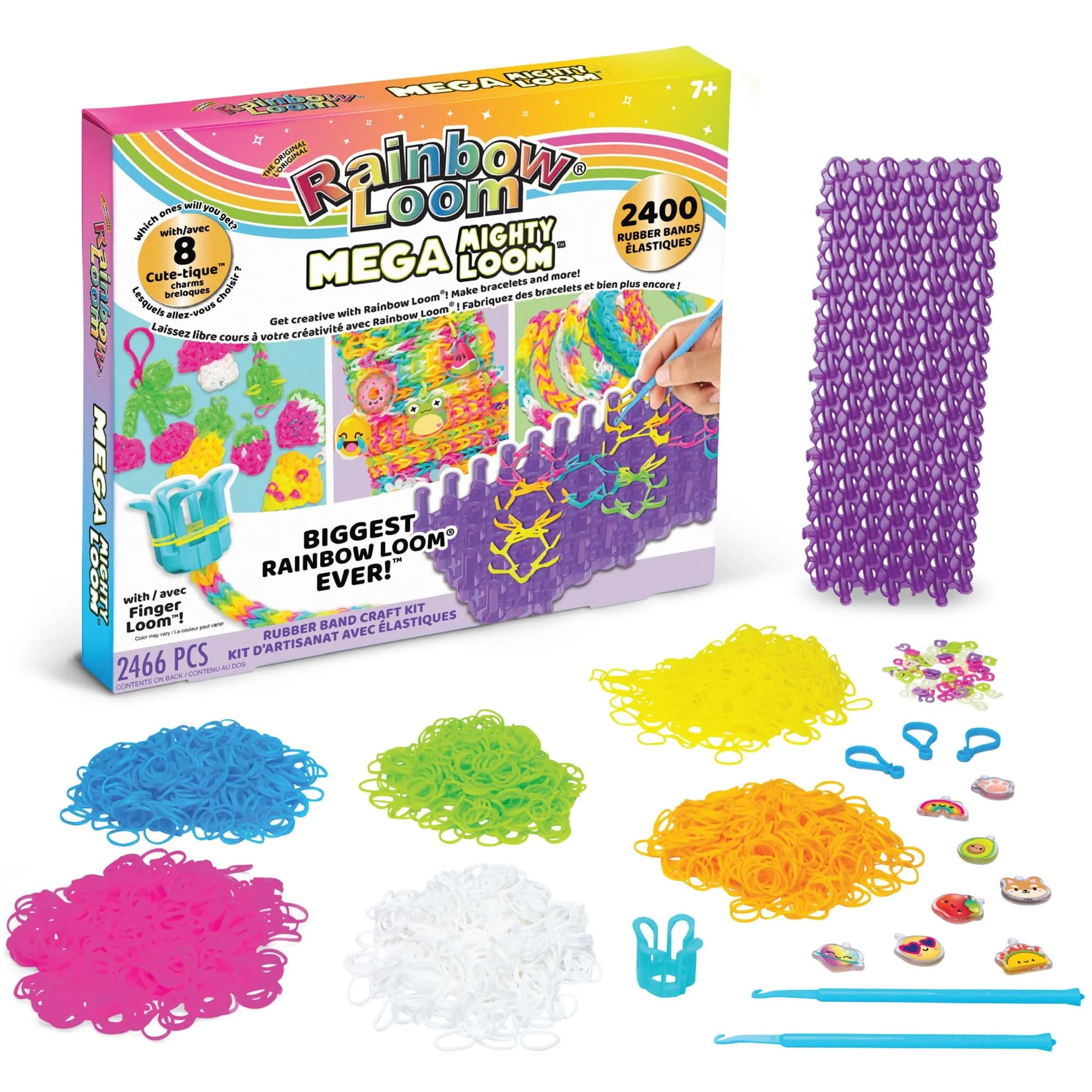 Rainbow Loom Mega Mighty Loom - 2400 Rubber Band Jewelry Craft Kit | Taller Pins for Complex Designs — multicolor