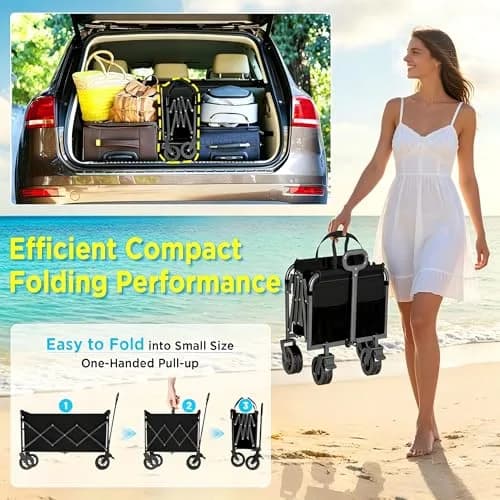 LIAPOTT Utility Cart Wagon 500lbs Heavy Duty Foldable Collapsible Garden Trolley with All-Terrain Wheels & Drink Holders thumbnail 5