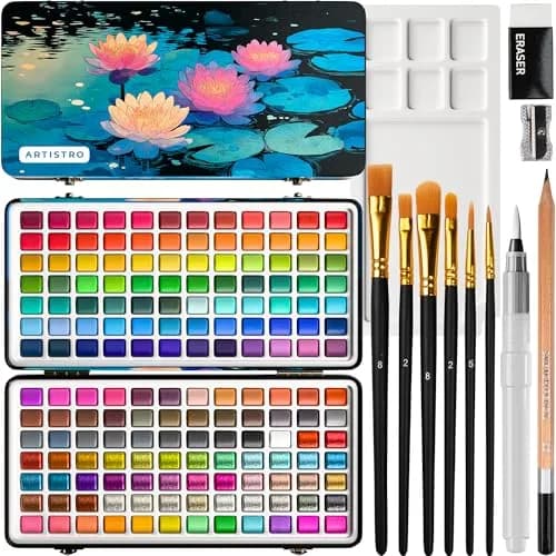 ARTISTRO Watercolor Paint Set with Palette & Brush Pens - 168 Colors | High-Quality Artist Watercolors thumbnail 1