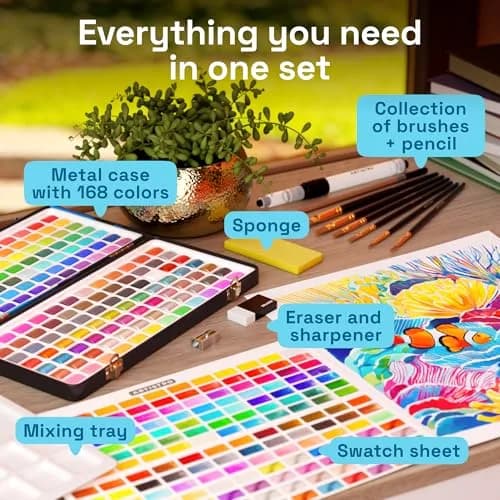 ARTISTRO Watercolor Paint Set with Palette & Brush Pens - 168 Colors | High-Quality Artist Watercolors thumbnail 2