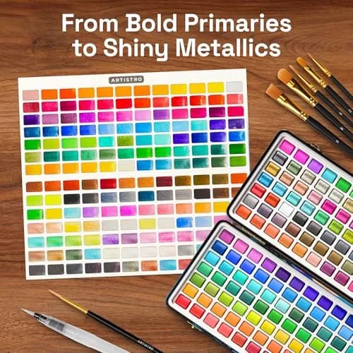 ARTISTRO Watercolor Paint Set with Palette & Brush Pens - 168 Colors | High-Quality Artist Watercolors thumbnail 3