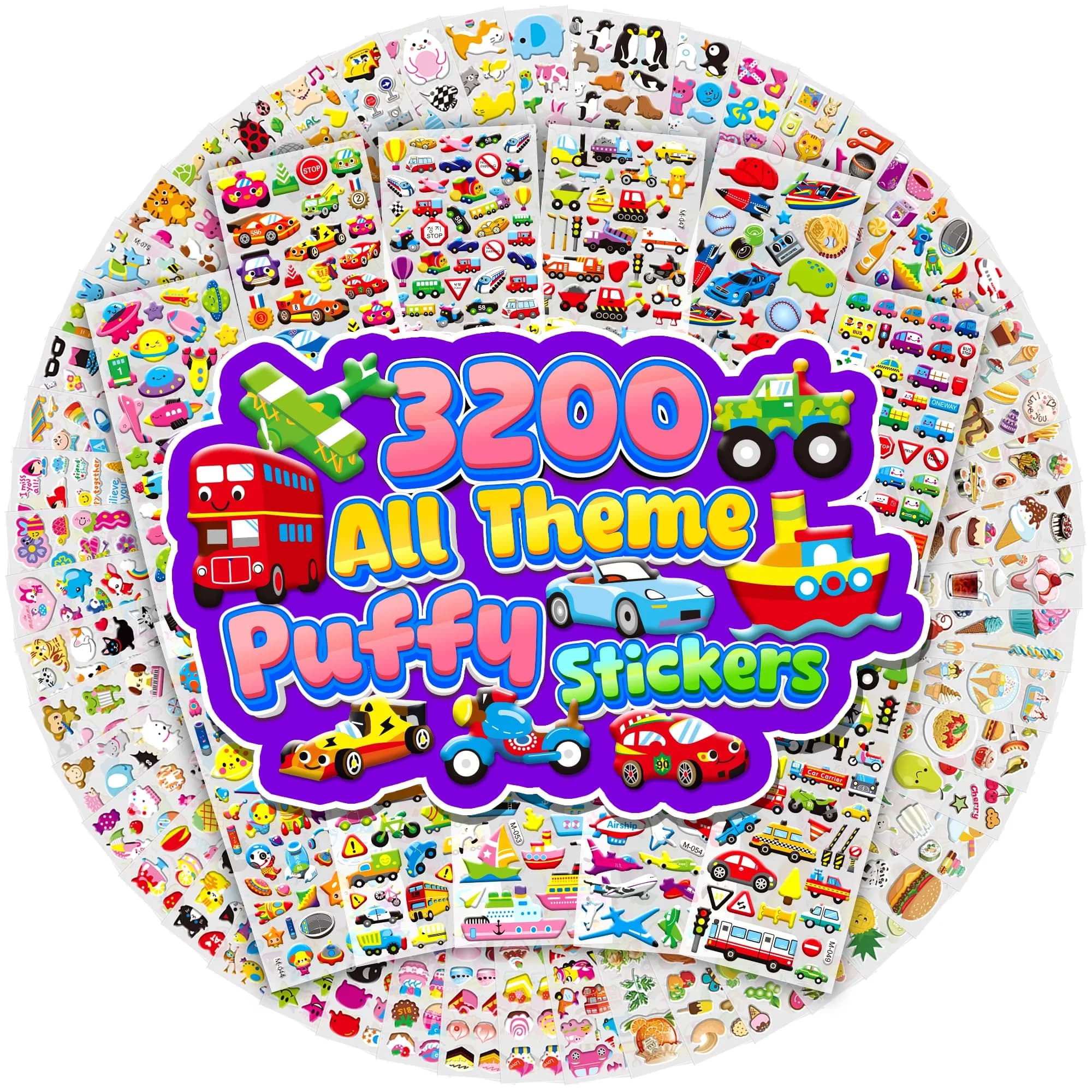 Sinceroduct 3D Puffy Stickers for Kids, 4000+ Designs, Assorted Colors | Non-Toxic & Reusable Craft Decals — 3200-N0.5