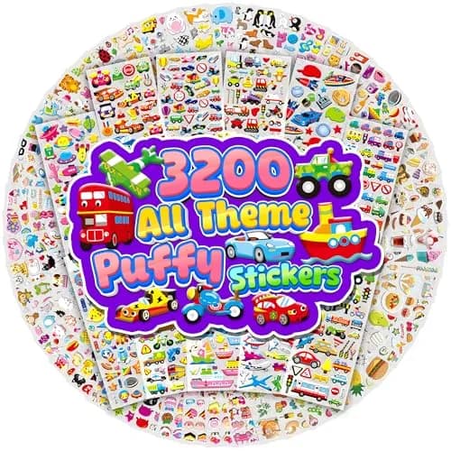 Sinceroduct 3D Puffy Stickers 64 Sheets (3200+ Stickers) | Assorted Colors, Non-Toxic, Reusable thumbnail 1