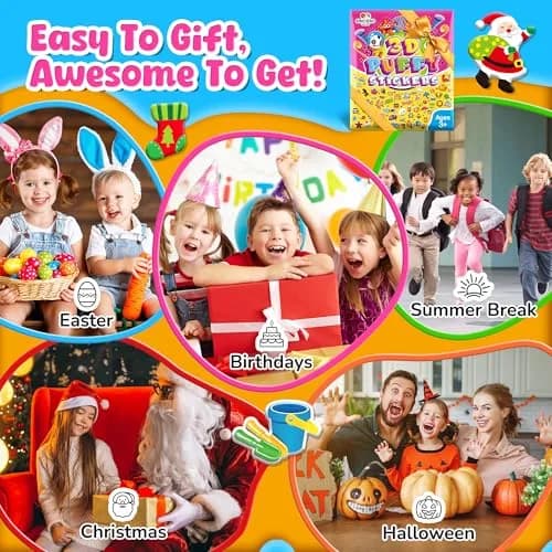 Sinceroduct 3D Puffy Stickers 64 Sheets (3200+ Stickers) | Assorted Colors, Non-Toxic, Reusable thumbnail 7
