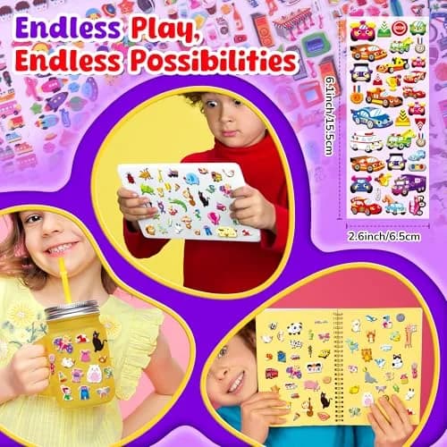 Sinceroduct 3D Puffy Stickers 64 Sheets (3200+ Stickers) | Assorted Colors, Non-Toxic, Reusable thumbnail 2