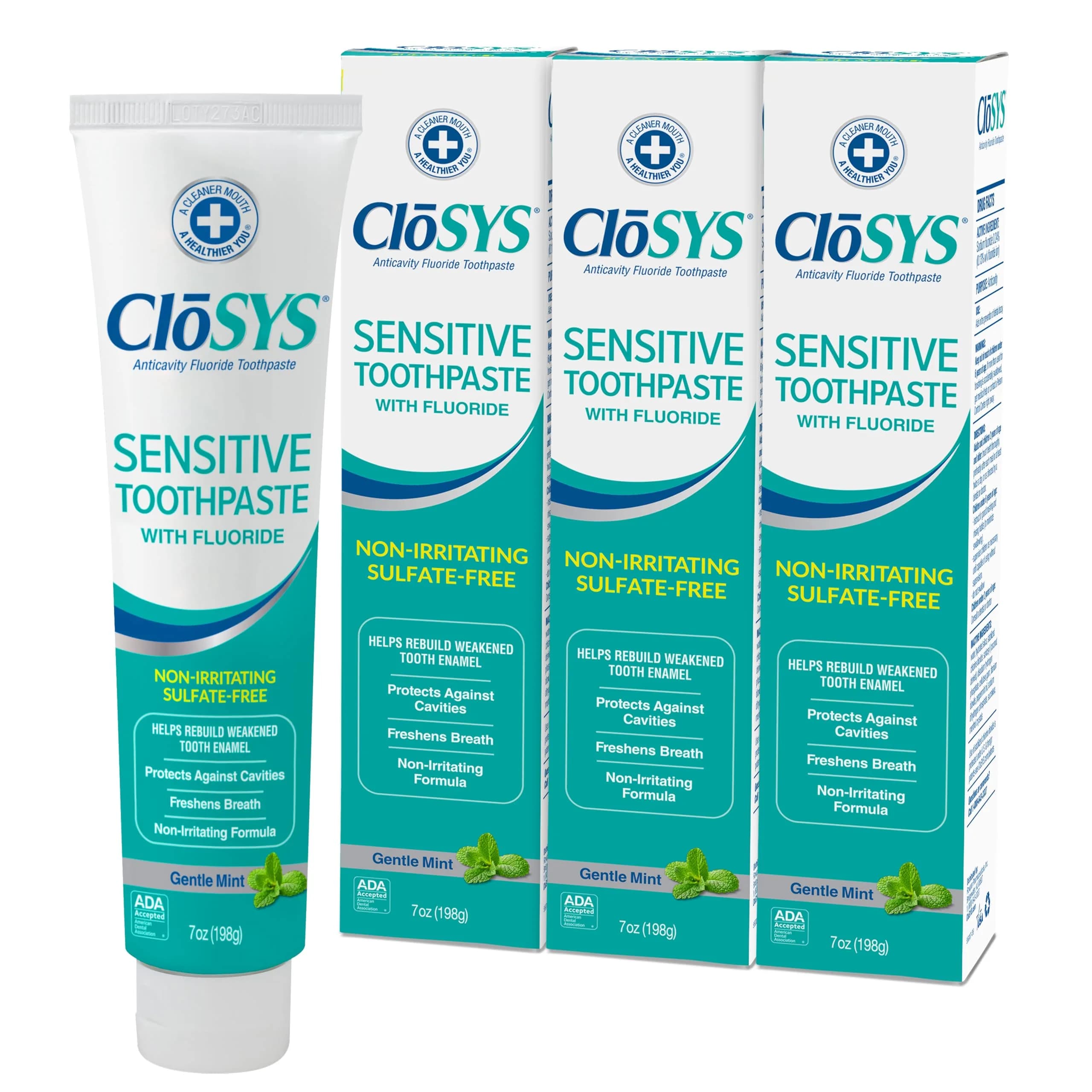 CloSYS SLS Free Toothpaste with Fluoride, 7 Ounce (210ml) 3 Pack | Gentle Mint for Sensitive Teeth & Gums — 3-Pack