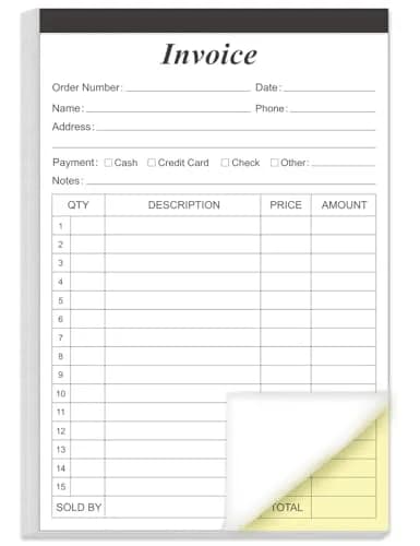 Yaridar 2-Part Carbonless Invoice Receipt Book 5.5" x 8.5" (50 Sets, 100 Sheets) | Consecutive Numbered Order Forms for Small Business thumbnail 1