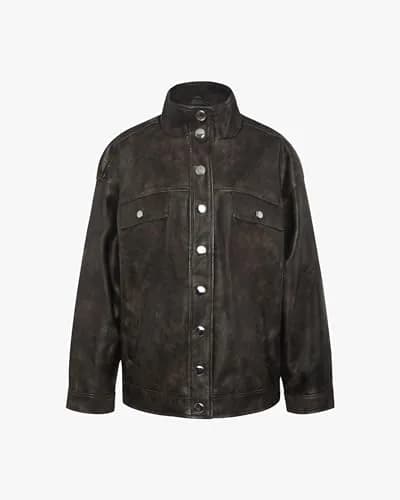 WEWOREWHAT Women's 90's Leather Jacket, Dark Brown, Medium | Classic Leather Style for Women thumbnail 2
