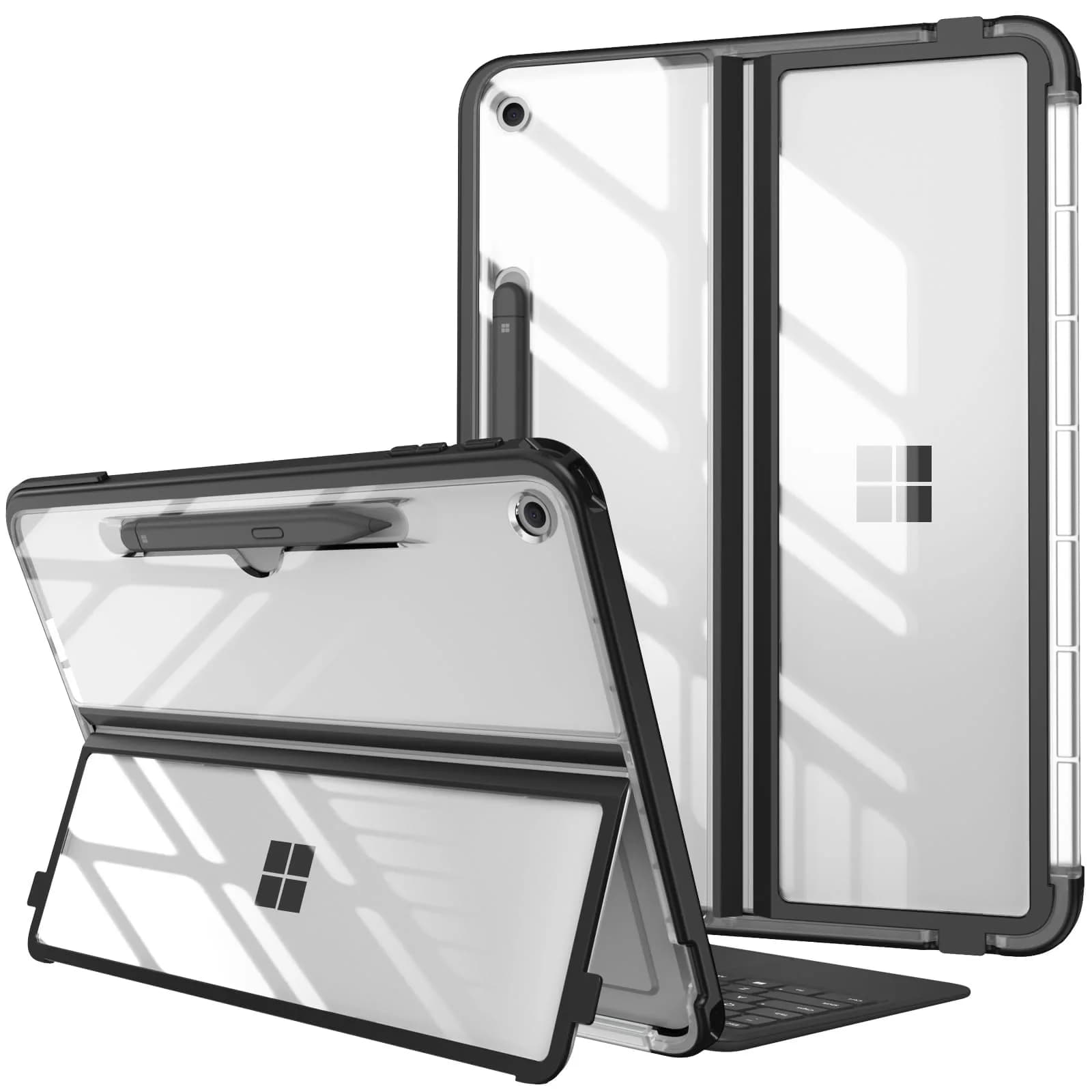 FINTIE Rugged Case for Surface Pro 12 Inch 2025, Gray | Multi-Angle Viewing & Shockproof Protection — Clear