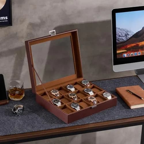 ProCase Watch Case for Men, 18 Slot with Glass Lid | Elegant Storage Organizer for Watches thumbnail 4
