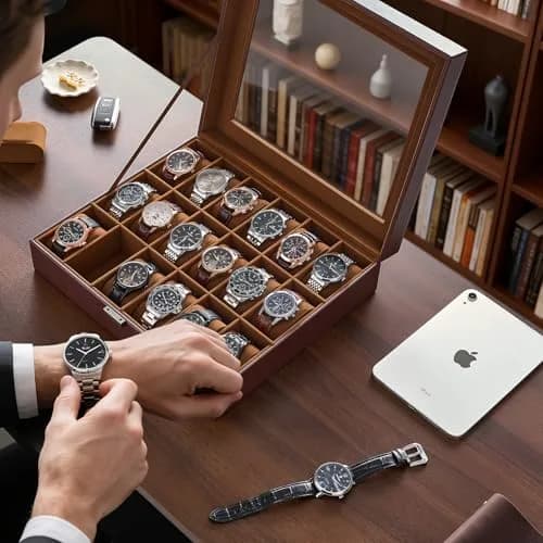 ProCase Watch Case for Men, 18 Slot with Glass Lid | Elegant Storage Organizer for Watches thumbnail 5