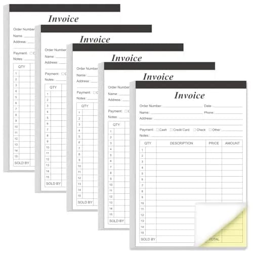 Yaridar Invoice Receipt Book 5-Pack | Carbonless 2-Part, 5.5" x 8.5" for Small Business thumbnail 1