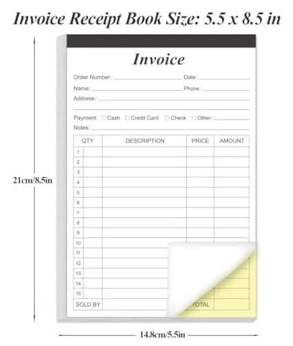 Yaridar Invoice Receipt Book 5-Pack | Carbonless 2-Part, 5.5" x 8.5" for Small Business thumbnail 3