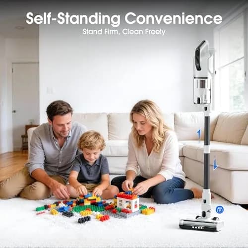 Klarpul Cordless Vacuum Cleaner 2 Batteries 140 Mins | 50Kpa Strong Suction, Self-Standing, 5-Stage HEPA, 3 Modes, 1.8L Dust Cup, White thumbnail 4