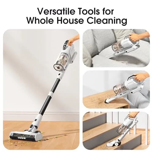 Klarpul Cordless Vacuum Cleaner 2 Batteries 140 Mins | 50Kpa Strong Suction, Self-Standing, 5-Stage HEPA, 3 Modes, 1.8L Dust Cup, White thumbnail 6