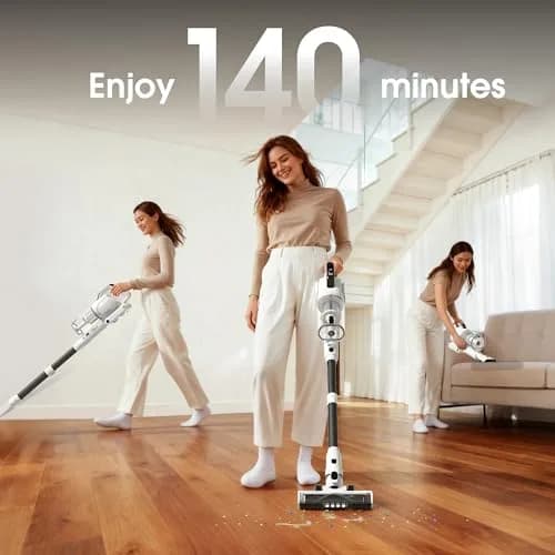 Klarpul Cordless Vacuum Cleaner 2 Batteries 140 Mins | 50Kpa Strong Suction, Self-Standing, 5-Stage HEPA, 3 Modes, 1.8L Dust Cup, White thumbnail 9