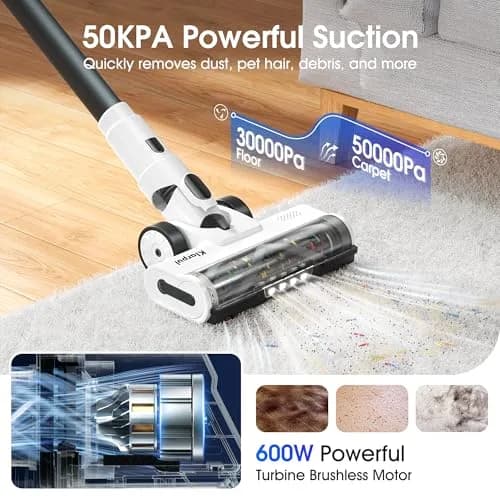Klarpul Cordless Vacuum Cleaner 2 Batteries 140 Mins | 50Kpa Strong Suction, Self-Standing, 5-Stage HEPA, 3 Modes, 1.8L Dust Cup, White thumbnail 2