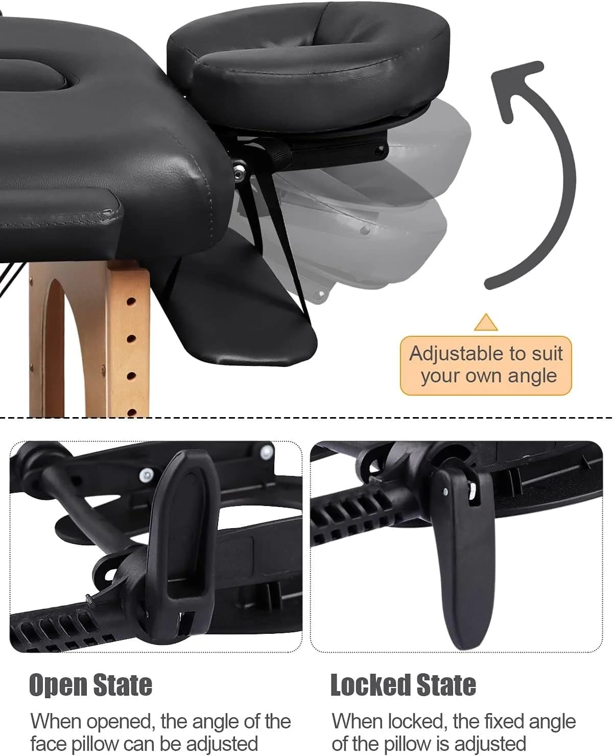 Kalolary Universal Face Cradle & Cushion for Massage Table, Adjustable Headrest & Pillow, Black | 8cm (3.15 Inch) Height - view 5