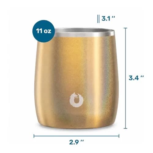 Snowfox Insulated Whiskey Glasses 11oz | Vacuum Sealed Stainless Steel Old Fashioned Glass, Gift for Men, Home Bar Accessories, Shimmer Gold thumbnail 9