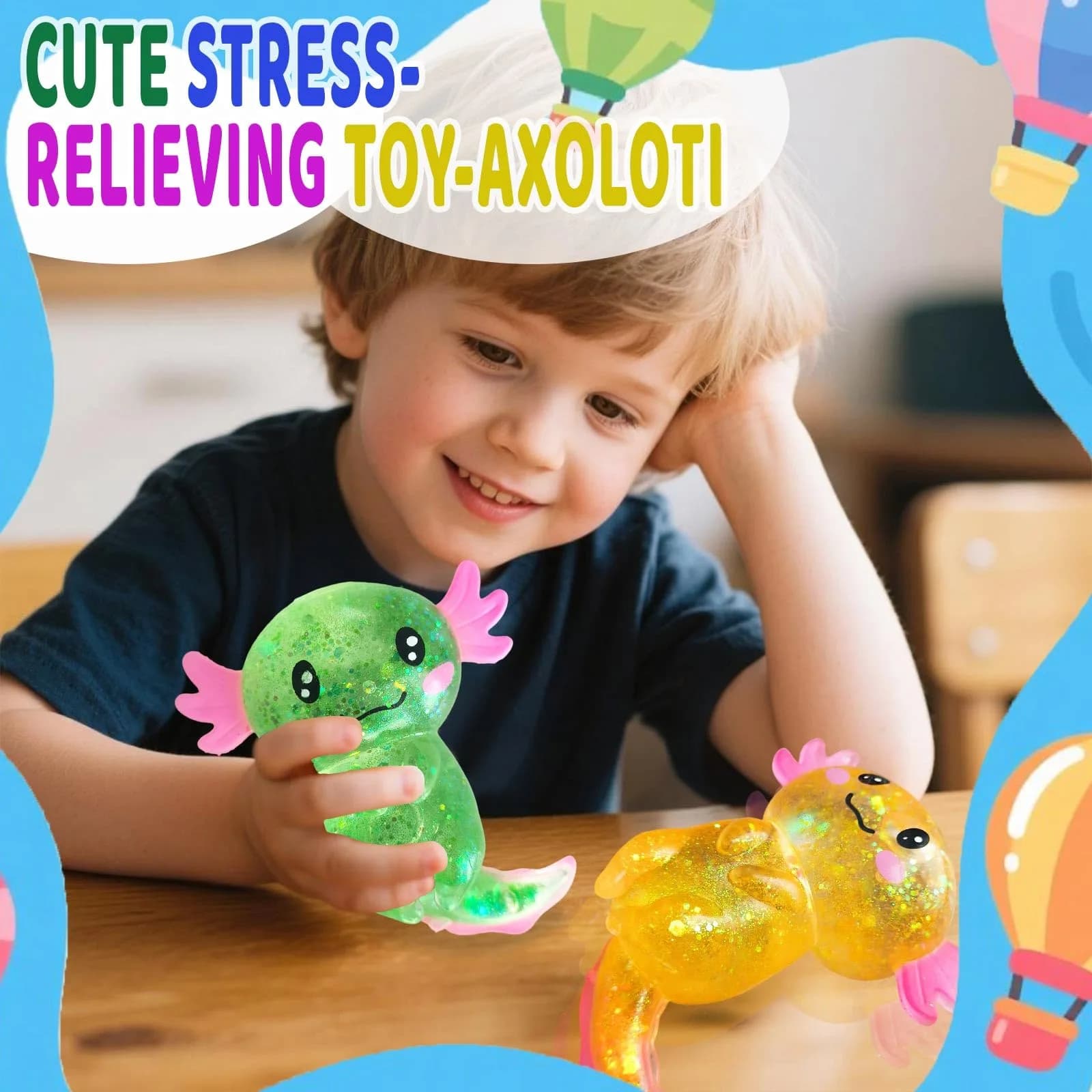 Puffwize Axolotl Squishy Stress Relief Toy Glitter Fidget Toy 9cm (3.54in) | Non-Toxic, BPA-Free, ASTM-Tested - view 5