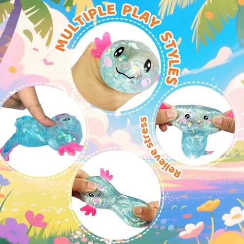 Puffwize Axolotl Squishy Stress Relief Toy Glitter Fidget Toy 9cm (3.54in) | Non-Toxic, BPA-Free, ASTM-Tested thumbnail 2