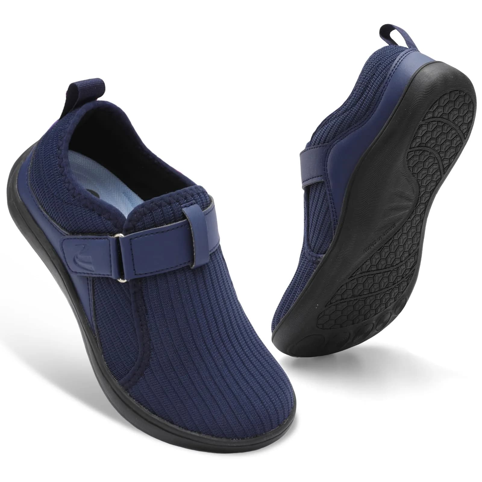 Spesoul Wide Womens Walking Shoes Adjustable Diabetic Shoes Breathable Zero Drop Barefoot Shoe 9.5 Navy — Navy