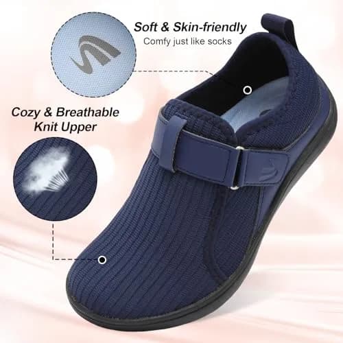 Spesoul Wide Womens Walking Shoes Adjustable Diabetic Shoes Breathable Zero Drop Barefoot Shoe 9.5 Navy thumbnail 5