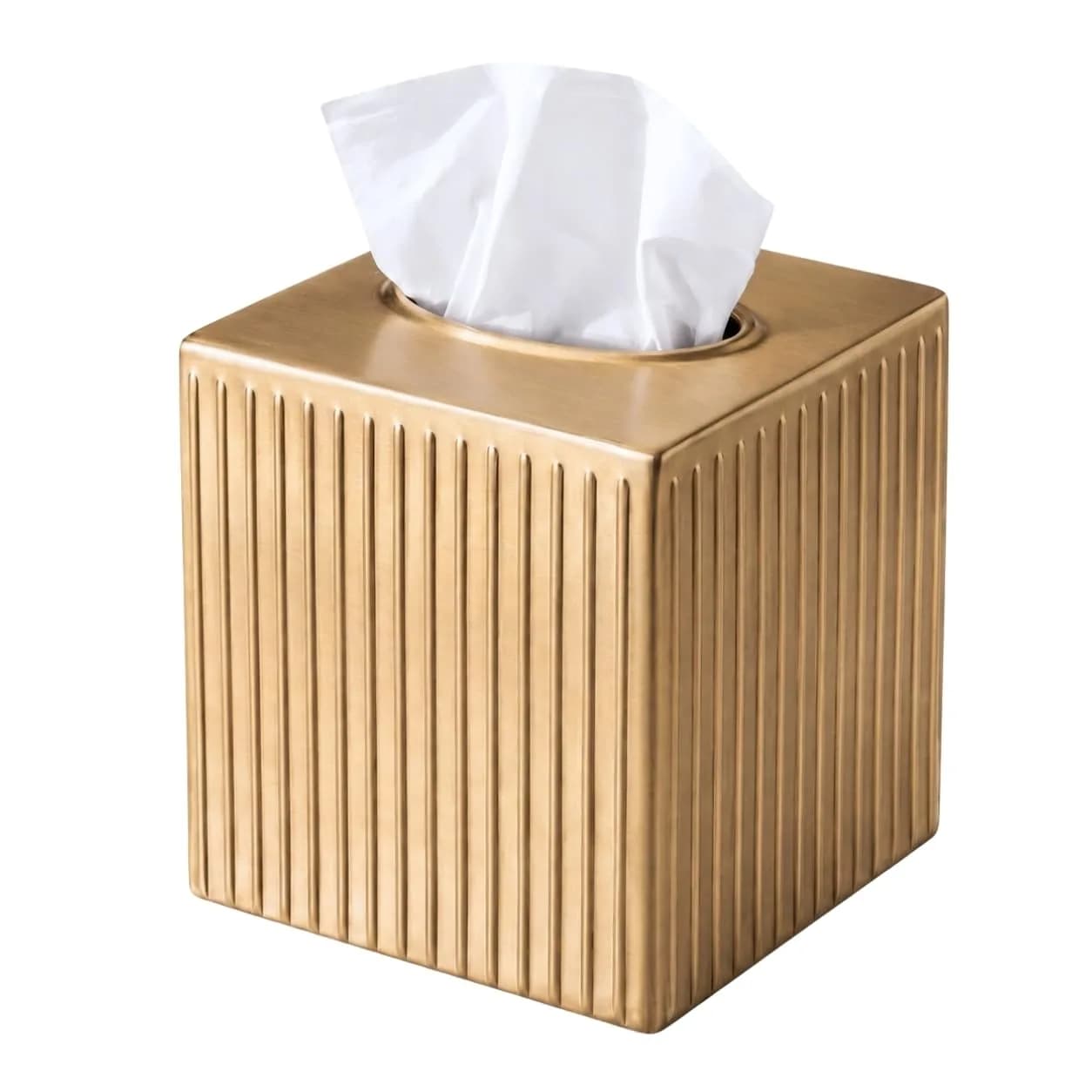 Monarch Abode Brushed Gold Metal Square Tissue Box Cover | Decorative Bathroom Accessory for Modern Home Decor