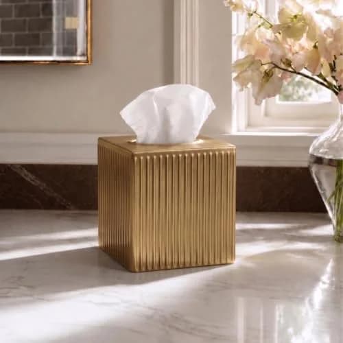 Monarch Abode Brushed Gold Metal Square Tissue Box Cover | Decorative Bathroom Accessory for Modern Home Decor thumbnail 4