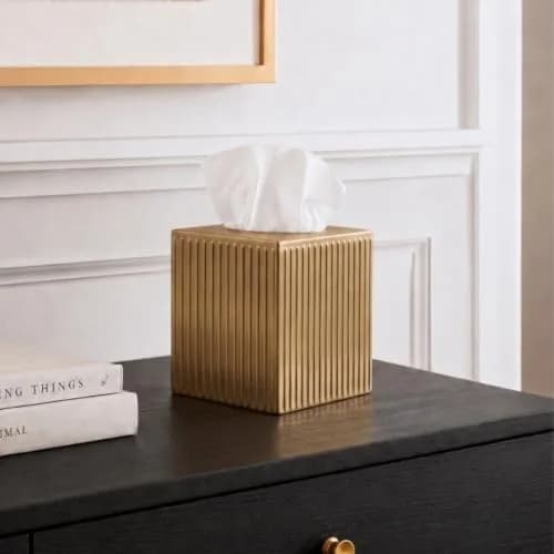 Monarch Abode Brushed Gold Metal Square Tissue Box Cover | Decorative Bathroom Accessory for Modern Home Decor thumbnail 5