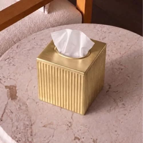 Monarch Abode Brushed Gold Metal Square Tissue Box Cover | Decorative Bathroom Accessory for Modern Home Decor thumbnail 7