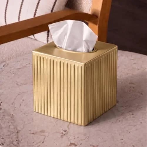Monarch Abode Brushed Gold Metal Square Tissue Box Cover | Decorative Bathroom Accessory for Modern Home Decor thumbnail 2