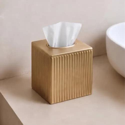 Monarch Abode Brushed Gold Metal Square Tissue Box Cover | Decorative Bathroom Accessory for Modern Home Decor thumbnail 3