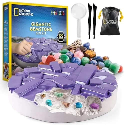 National Geographic Gigantic Gemstone Dig Kit with 100 Real Gems | STEM Learning Toy for Kids thumbnail 1
